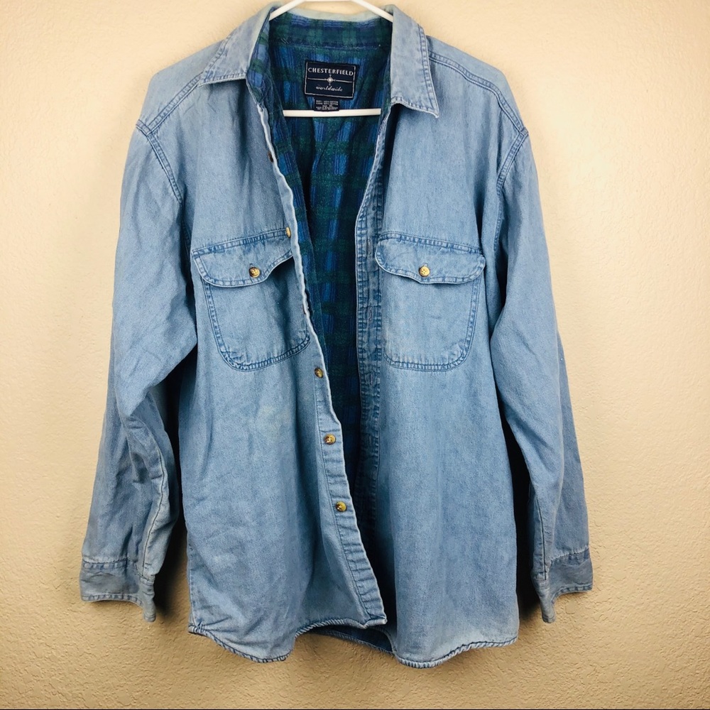 VTG Chesterfield Dad Chambray w/ Plaid Blue Green